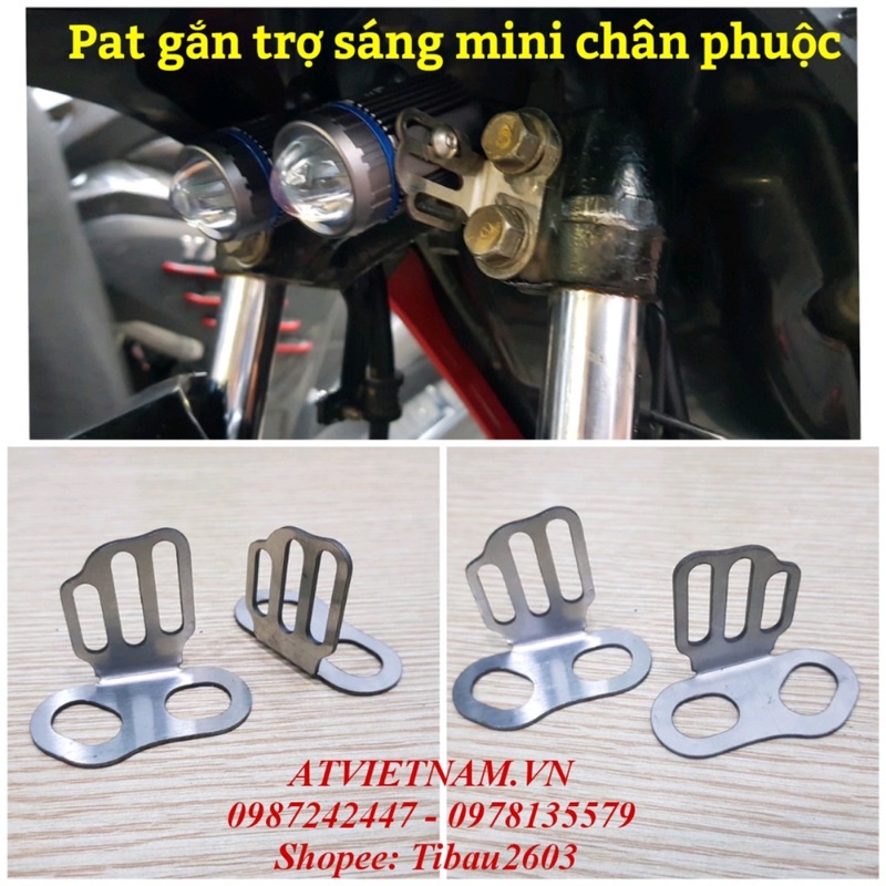 Pat inox gắn trợ sáng bi mini ngay ốc chân phuộc ( Pat inox 3 sọc )