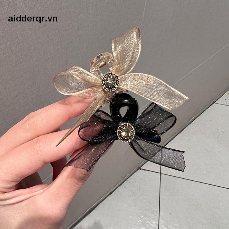 🌸🌸Kẹp Tóc Nơ Đính Đá Kim Cương Giả Hai Mặt Vải Lưới Kích Thước Nhỏ Cài Tóc Đuôi Ngựa Mùa Hè