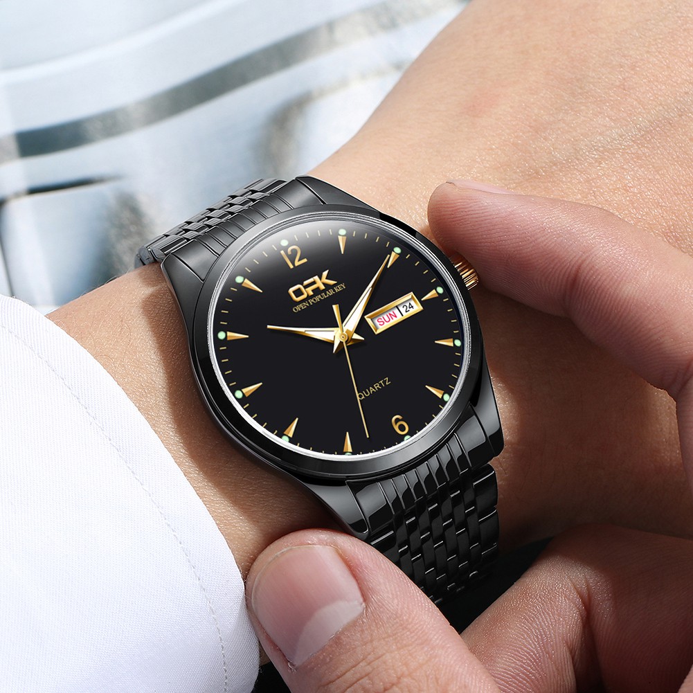 Đồng hồ OLEVS nam bộ chuyển động thạch anh chống thấm nước phong cách doanh nhân hiển thị lịch kim chỉ màu dạ quang