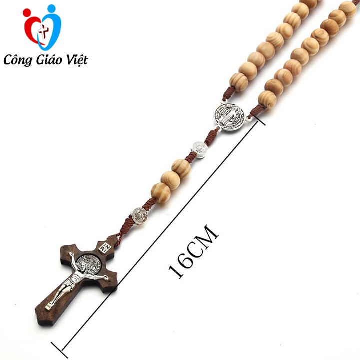 Vòng mân côi thánh giá 50 hạt gỗ cao cấp, chuỗi tràng hạt mân côi Công Giáo hạt gỗ hand made