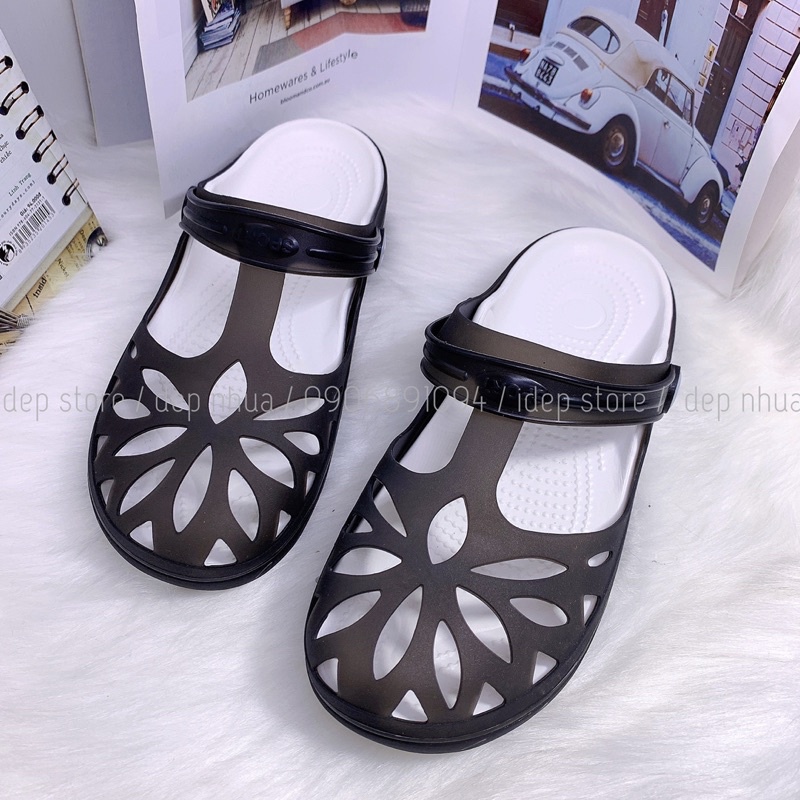 𝐢𝐃É𝐏 𝐆𝐋𝟎𝟒𝟐 Giày sục sandal nhựa dẻo bít mũi nữ lỗ lưới hoa đi mưa bít mũi EVA siêu nhẹ chống nước