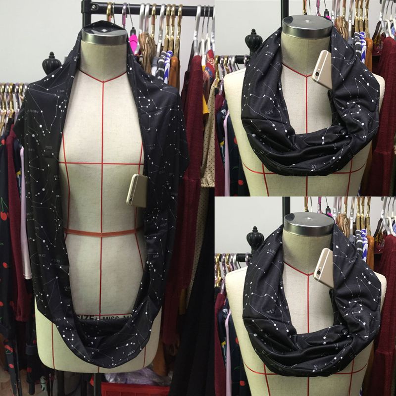 Khăn Choàng Cổ Hai Lớp Có Khóa Kéo Ẩn Họa Tiết Chòm Sao Cho Nữ