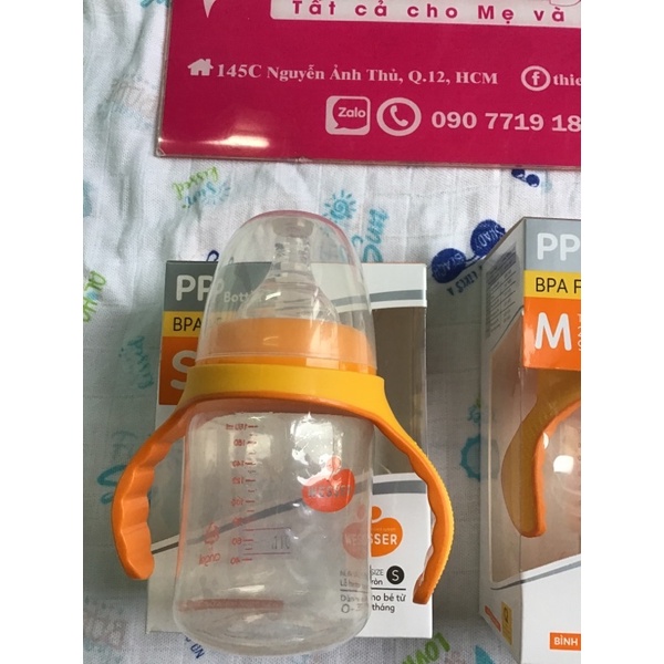 Bình Sữa WESSER Cổ Rộng Có Tay Cầm Nhựa PP 180ML /260ML an toàn cho trẻ