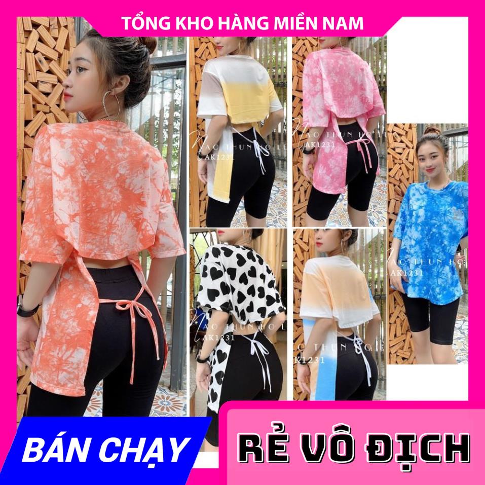 ÁO HỞ LƯNG PHOM RỘNG 3/4 CỘT DÂY NƠ SAU LƯNG ⚡ẢNH TỰ CHỤP⚡ ÁO THUN LOANG MÀU ⚡ ÁO BÒ SỮA ⚡ ÁO THUN PHOM RỘNG AK1231