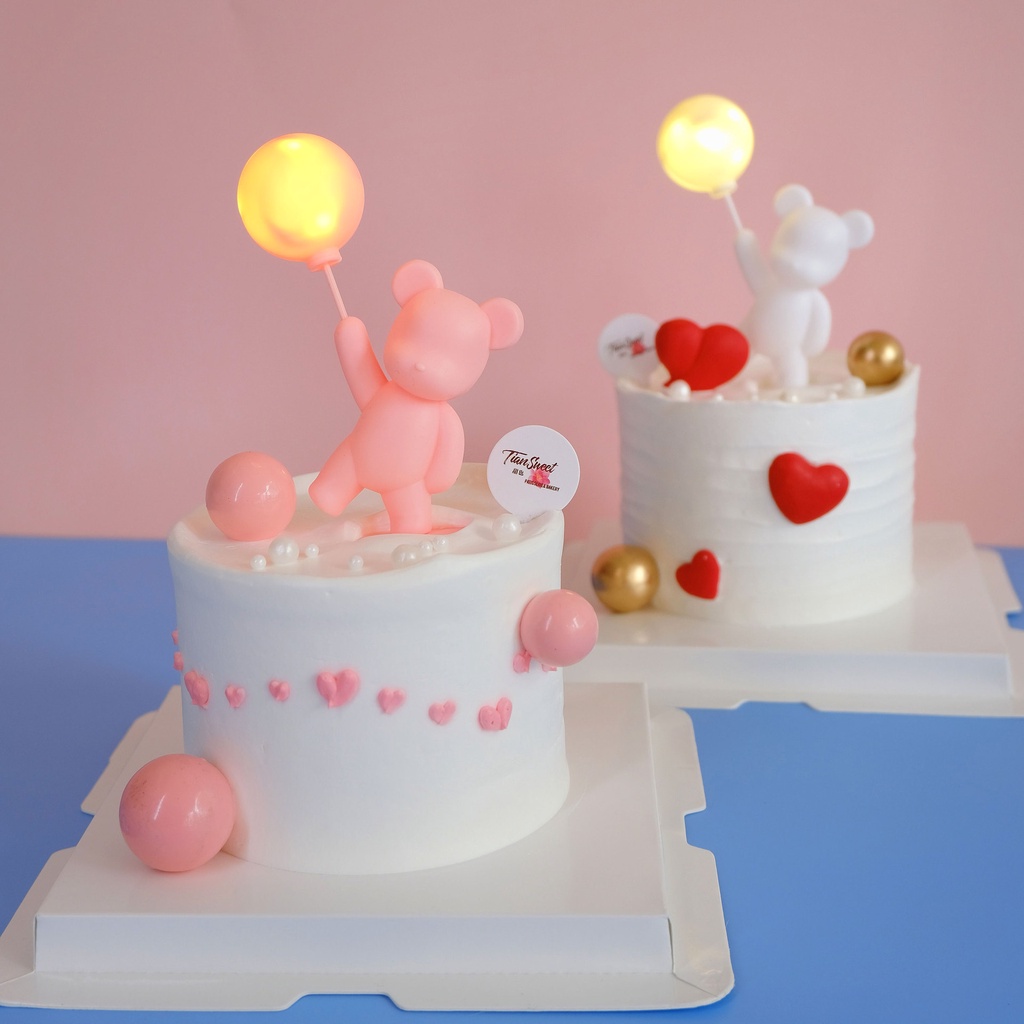 Bong Bóng Đèn LED Trang Trí Bánh Kem Hình Gấu Và Chữ love Xinh Xắn