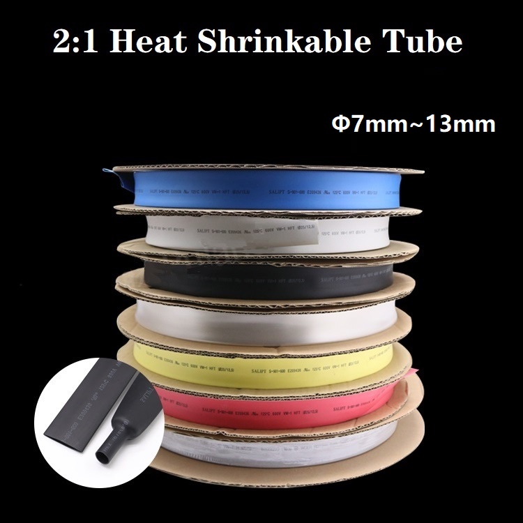5M Dia 7mm 8mm 9mm 10mm 11mm 12mm 13mm Ống co nhiệt 2:1 Dây cáp nhiệt Polyolefin Tay áo cách điện Dây bảo vệ bọc Tự sửa chữa đầu nối