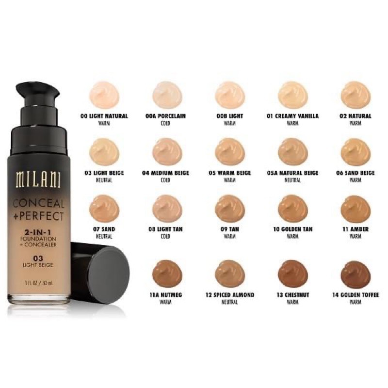 Milani - Kem Nền Che Khuyết Điểm Milani CONCEAL + PERFECT 2 In 1 Foundation + Concealer (30ml)