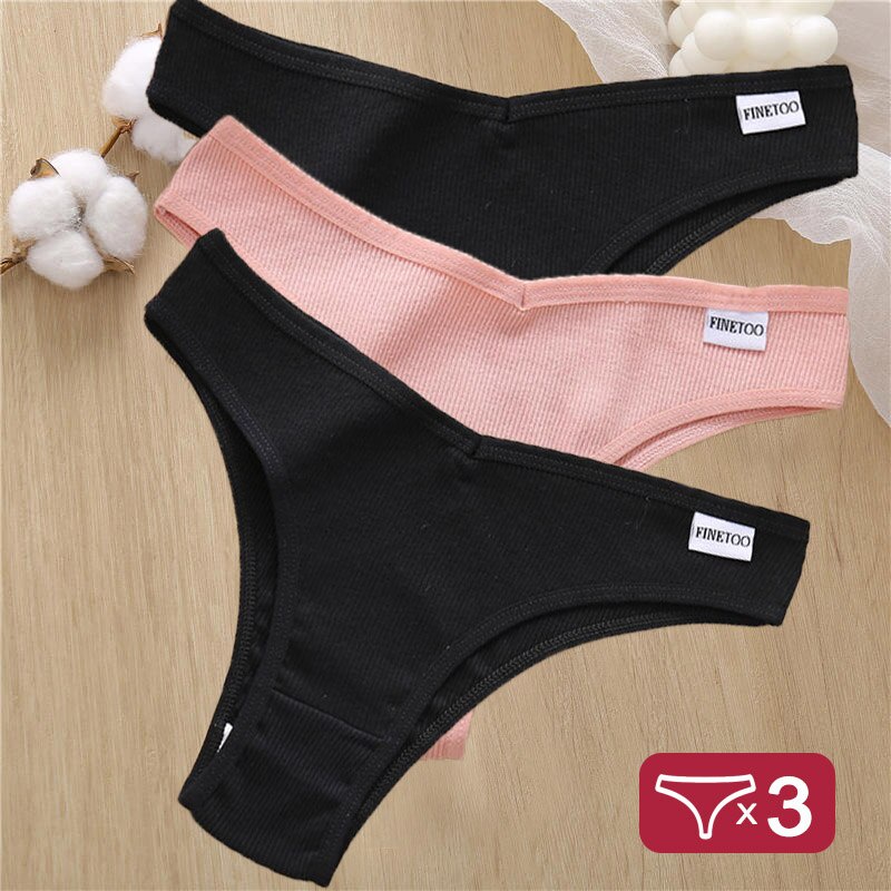 Bộ 3 Quần Lót Cotton Màu Trơn 6 Màu Dễ Thương Cho Nữ