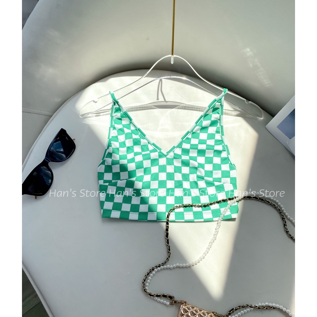 ÁO CROP DÂY CARO CÁ TÍNH -CÓ THỂ THU NGẮN DÀI