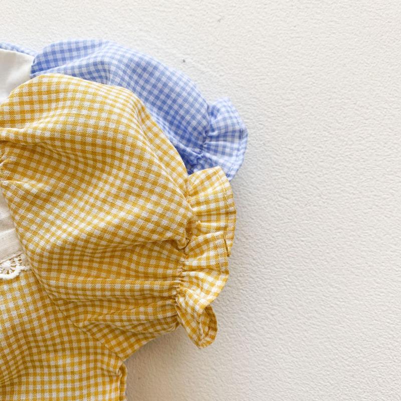 Đồ kẻ sọc ca rô ngắn tay kèm băng đô cài tóc cho thời trang mùa hè cho trẻ em