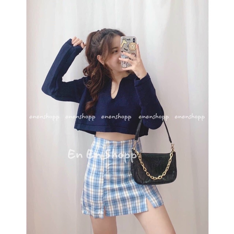 BÁN SỈ ÁO LEN CROPTOP CỔ BẺ DÀI TAY 5 MÀU CHO NỮ