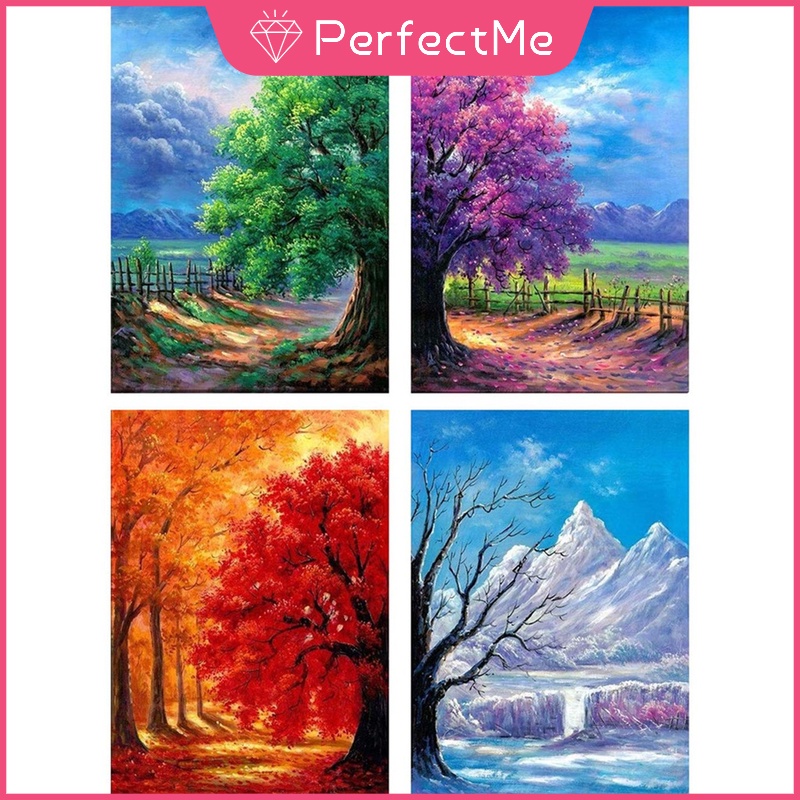 Bộ Tranh Đính Đá 5d Tự Làm 40x50cm Hình Cây Bốn Mùa