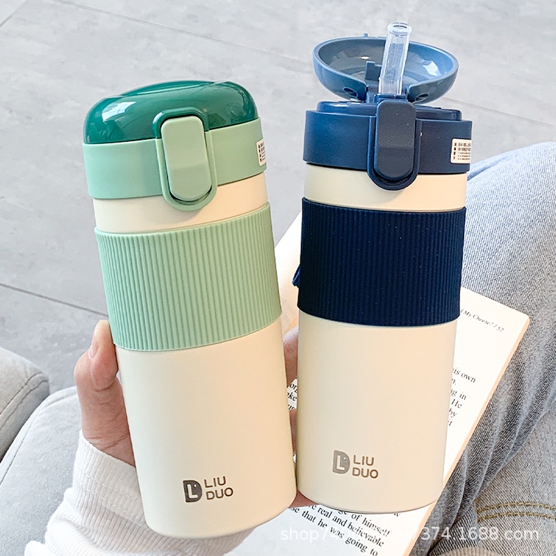 Bình nước giữ nhiệt có ống hút dung tích 430ml thiết kế đơn giản sáng tạo