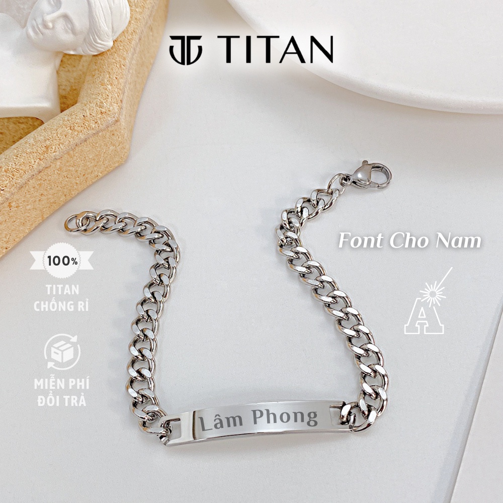 Vòng tay đôi sợi xích nam nữ có Khắc Tên theo yêu cầu, lắc tay dài Titan Store quà tặng tình yêu couple màu bạc không gỉ