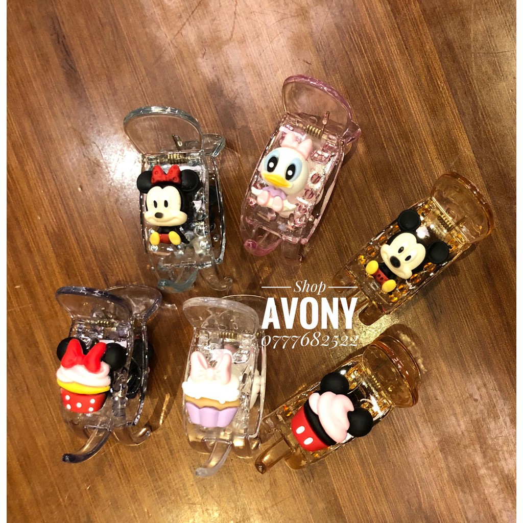[đẹp] kẹp tóc càng cua, Bấu tóc 3 - 5 răng trong đính icon Mickey và donald