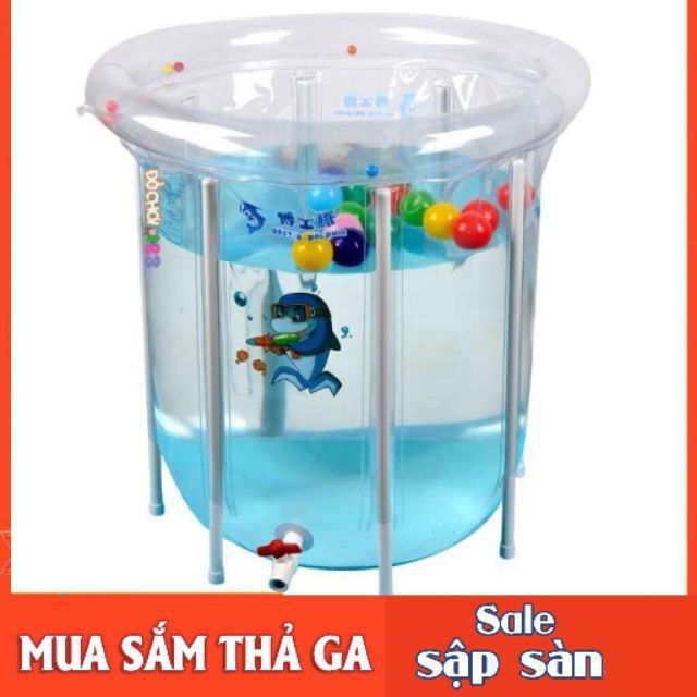 Bể bơi đứng thành, cao ,trong suốt Doctor Dolphin ,size đại 80x80 - Bể bơi Spa có kèm phao đỡ cổ , nhiều quà tặng