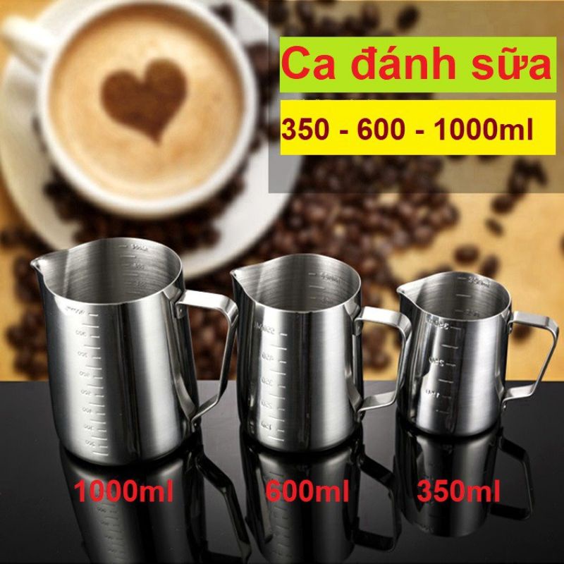 Ca đánh sữa inox Ca đong inox có vạch chia 350ml -600ml- 1000ml