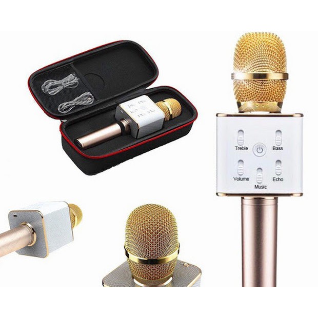 Micro karaoke tích hợp Loa Bluetooth Q7 Micro karaoke bluetooth (Vàng) - Đồ chơi giá sỉ