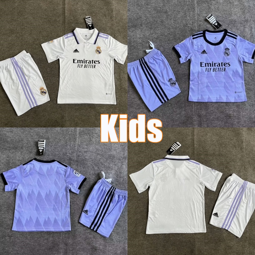 Set Đồ Đá Banh Gồm Quần Short + Áo Real Madrid 2022-2023 Dành Cho Bé Từ 2-13 Tuổi