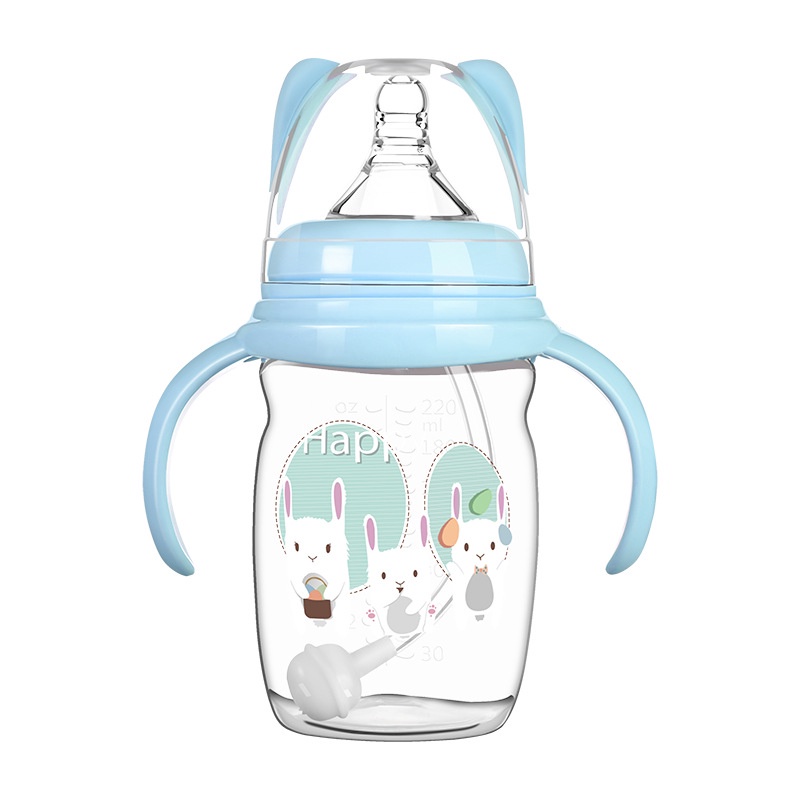 Bình uống sữa có tay cầm bằng nhựa 220ml chống rơi và sặc cho em bé