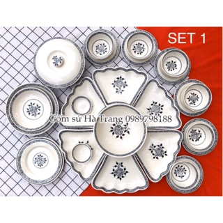 Bộ đồ ăn gốm sứ Bát Tràng cao cấp vẽ hoạ tiết hoa móc