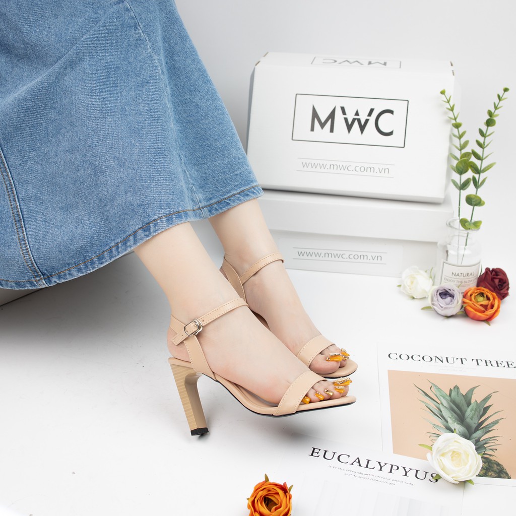GIÀY SANDAL CAO GÓT MWC -CAO GÓT QUAI NGANG THANH LỊCH -CAO GÓT MŨI VUÔNG GÓT DẸP PHỐI VÂN GỖ CAO 9CM -NUCG -3870