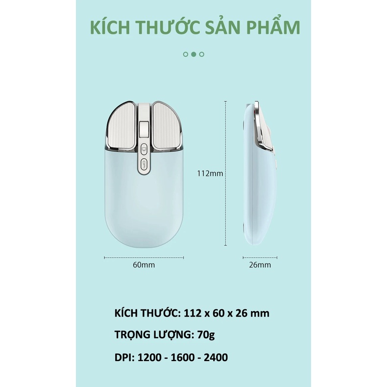 Chuột không dây FMOUSE M203 sạc pin siêu mỏng kết nối bluetooth và chip USB 2.4GHz dùng cho pc, laptop, tivi, điện thoại