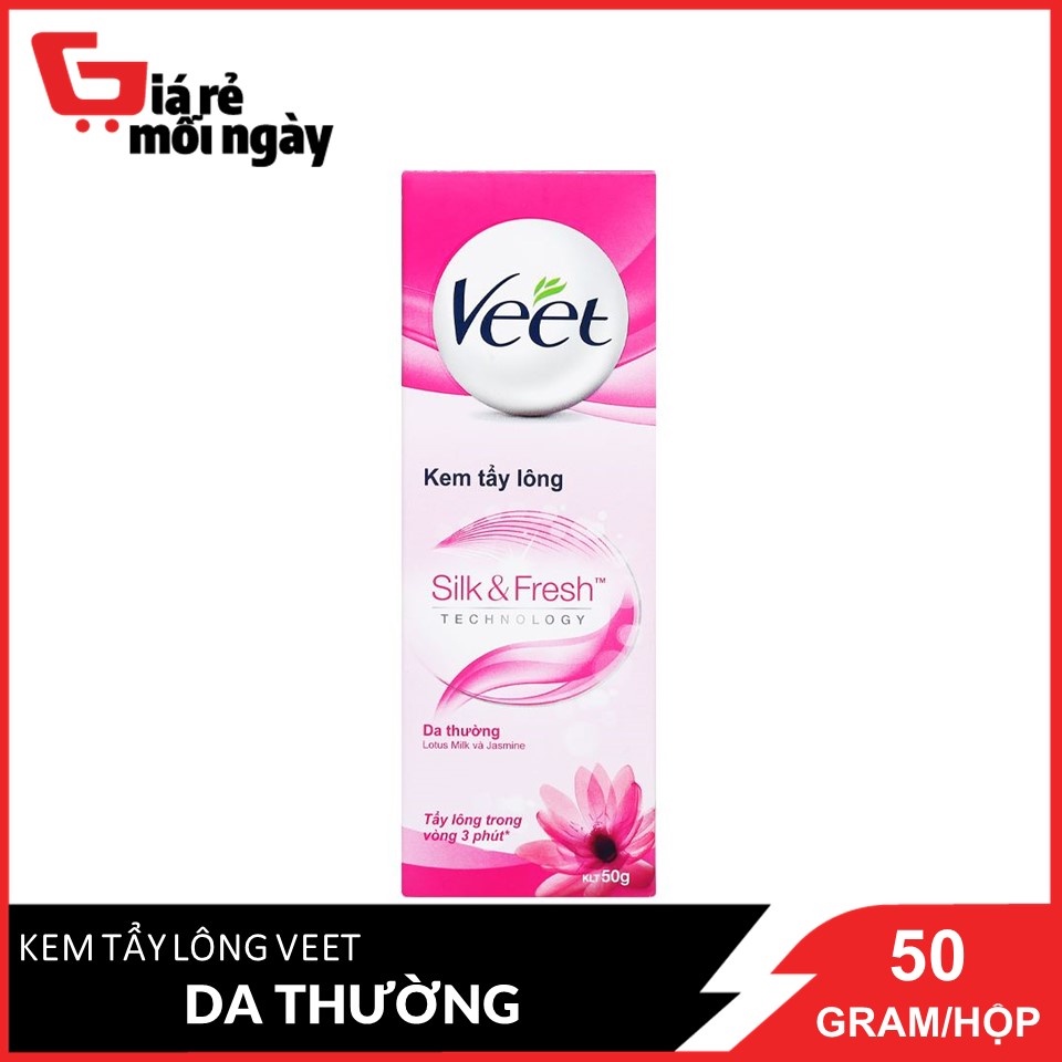 Kem tẩy lông Veet Silk &amp; Fresh Aloe Vera &amp; Vitamin E Dành Cho Da Thường 50g