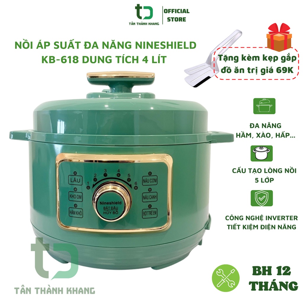 Nồi Áp Suất Đa Năng Nineshield Dung Tích 4 Lít, Hầm Cháo, Nấu Lẩu, Chiên Xào Tiện Lợi, Bh 12 Tháng