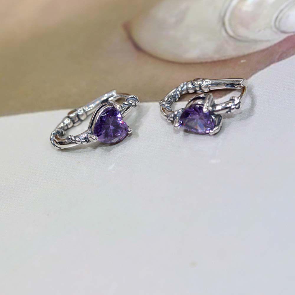 Khuyên Tai Hình Trái Tim Màu Tím Thanh Lịch Sáng Tạo Dành Cho Bạn Nữ|Khuyên Tai Hàn Quốc Cho Nữ