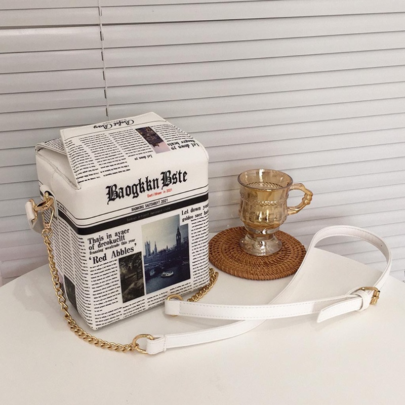 Túi Đeo Chéo Vai Bằng Da Họa Tiết Tờ Báo Thời Trang Sành Điệu Cho Nữ