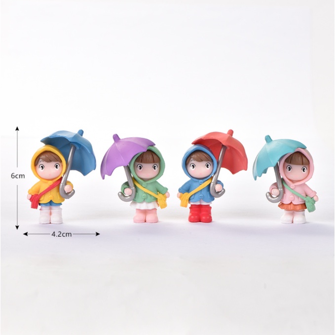 Mô hình bạn nhỏ mặc áo mưa cầm ô xinh xắn dễ thương thích hợp làm móc khóa, trang trí nhà búp bê, terrarium, DIY