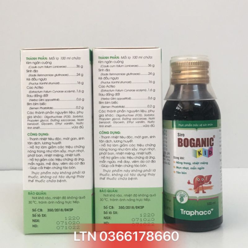 Siro Boganic Kid Traphaco - hỗ trợ mát gan, thanh nhiệt, giảm mẩn ngứa, rôm sảy cho bé từ Actiso và thảo dược lọ 100ml