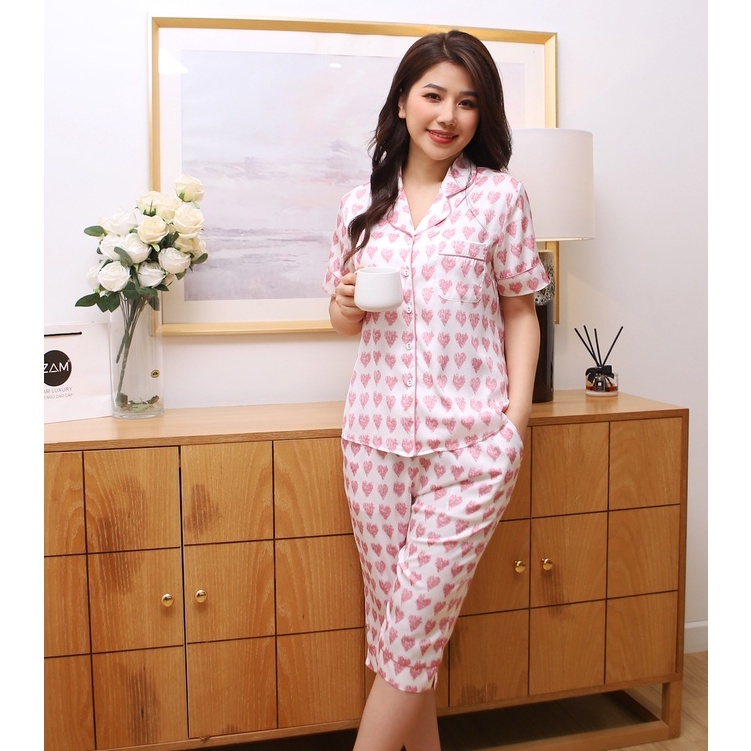 Bộ ngủ satin ZAM Luxury - SLA55 - áo ngắn tay quần lửng