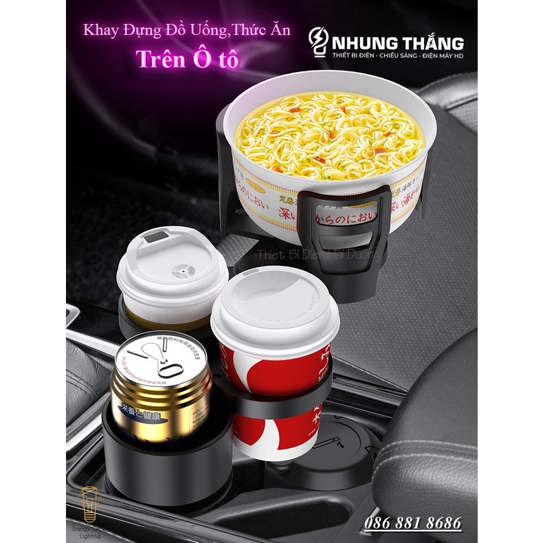 Khay Đựng Cốc Đồ Uống SD-1048 , Thức Ăn trên Ô tô - Xoay 360 độ - Đa Năng , Tiện Lợi - Có Video