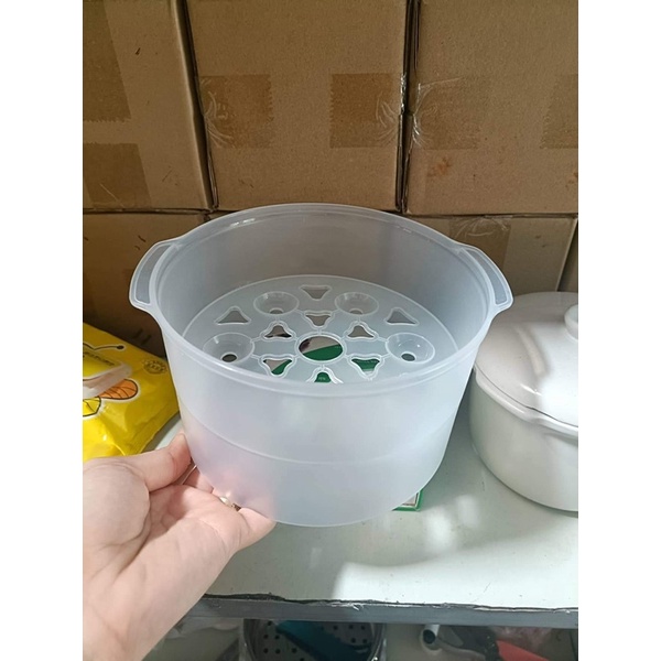 Nắp nhựa,xửng hấp,vành nhựa bộ nồi nấu cháo chậm bear 0.8l