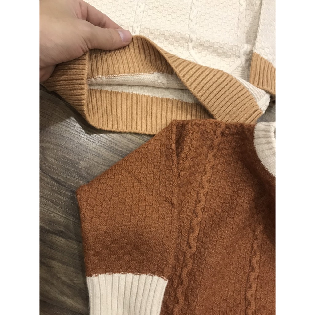 Áo len cổ tròn cao cấp cho bé, Áo len văn thừng chính hãng