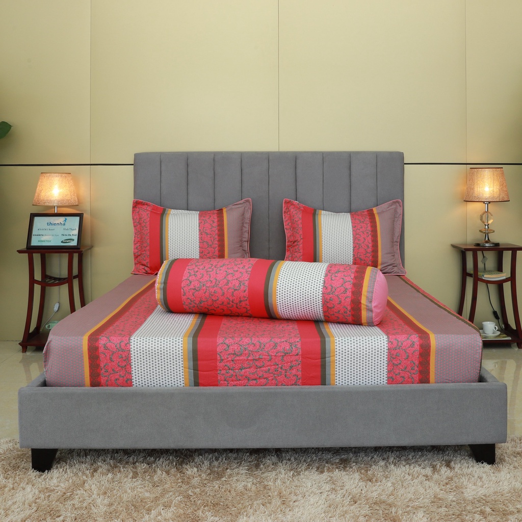 Bộ ra gối, drap gối cotton in hoa Hometex 160x200, 180x200