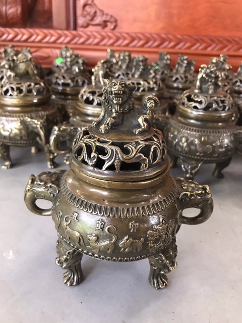 Lư Xông trầm đốt trầm 12 con giáp bằng đồng màu cổ đồng hun