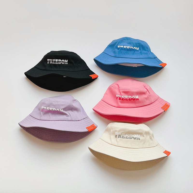 COD Kids Fisherman Hat Letter Printing Solid Color Boys and Girls Baby Bucket Hat