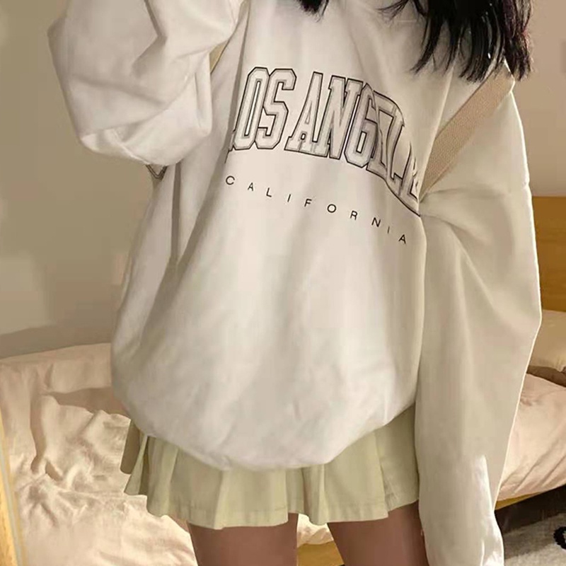 Áo sweater tay dài cổ tròn dáng rộng in họa tiết phong cách Hàn Quốc thời trang mặc thường ngày