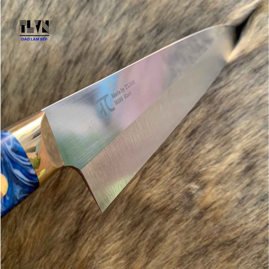 TLVN-Dao Làm Bếp chefs line pro thái cắt đa năng thép N690 Bohler cán epoxy kết hợp đồng