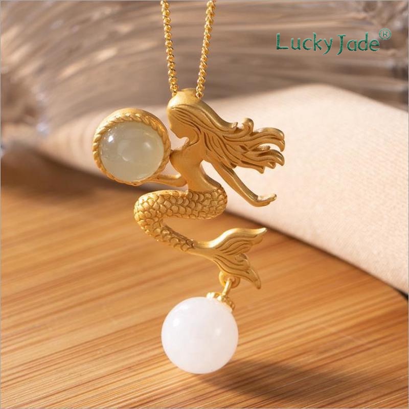 Vòng cổ Mạ Vàng 18K Đính Đá Ngọc Bích Trắng Và Đỏ