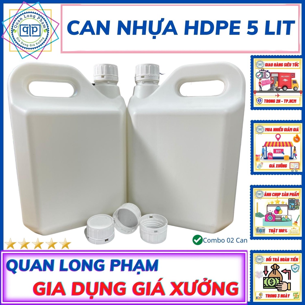 Can Nhựa HDPE 5 Lít Luôn Nắp + Seal Chống Tràn Khò Nhiệt Loại Dày - Giá Rẻ