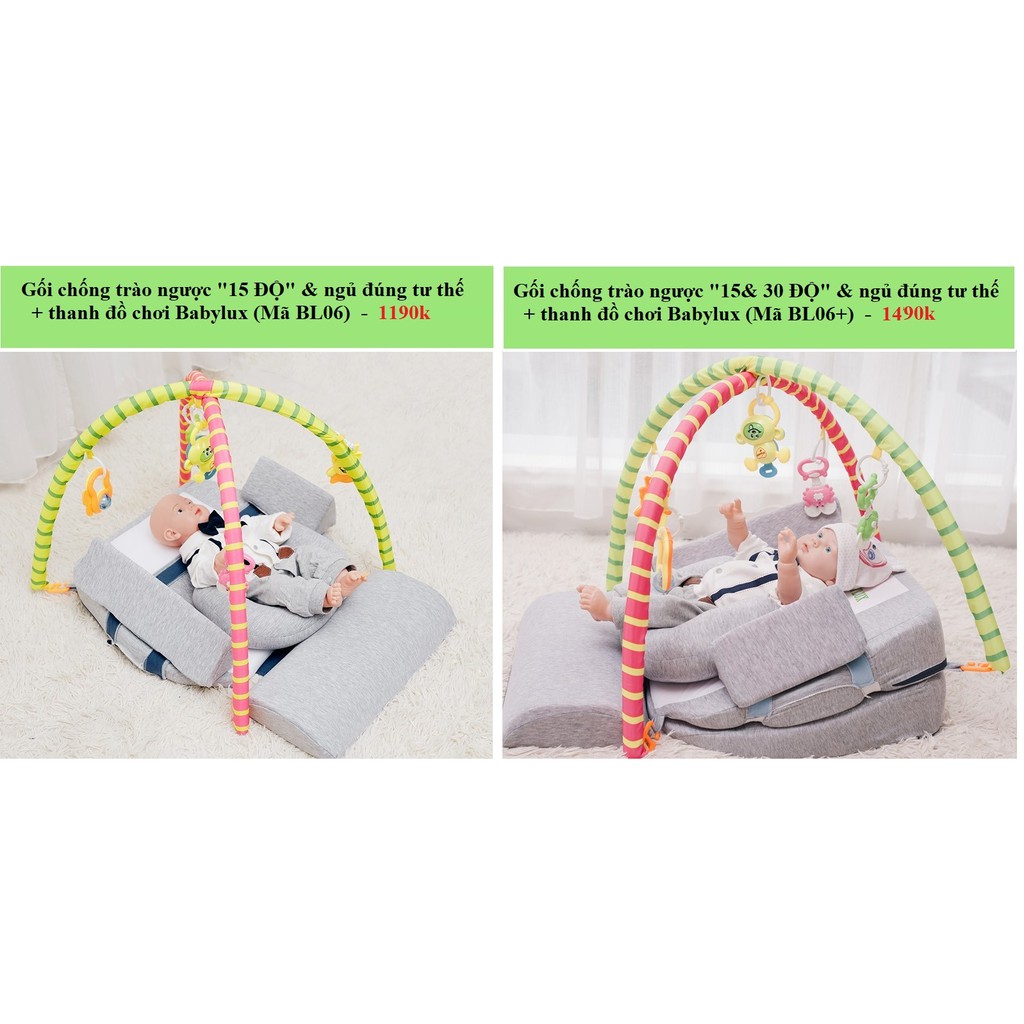 GỐI CHỐNG TRÀO NGƯỢC 15 ĐỘ & NGỦ ĐÚNG TƯ THẾ BABYLUX+ THANH ĐỒ CHƠI