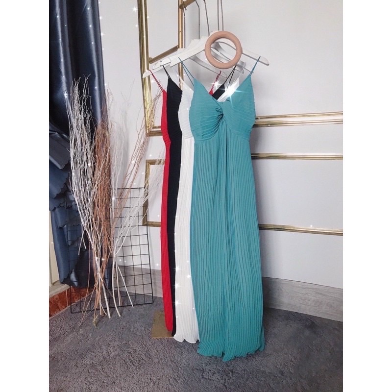 Đầm maxi hai dây nhỏ dập ly xoắn ngực siêu đẹp