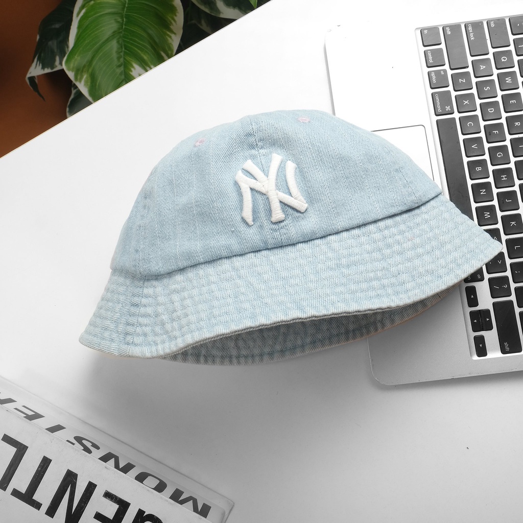Nón lưỡi trai,bucket  MLB Denim thêu hoạ tiết NY chất liệu jean form đuôi cài, khoá kim loại, freesize