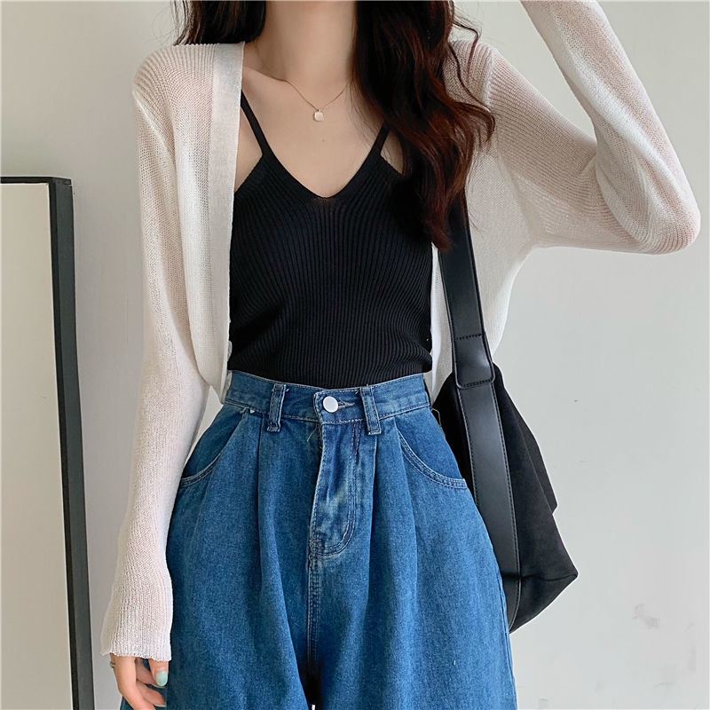 Jiashucheng Áo Khoác Cardigan Dệt Kim Mỏng Nhẹ Tay Dài Chống Nắng Trong Suốt Thời Trang Mùa Hè Cho Nữ