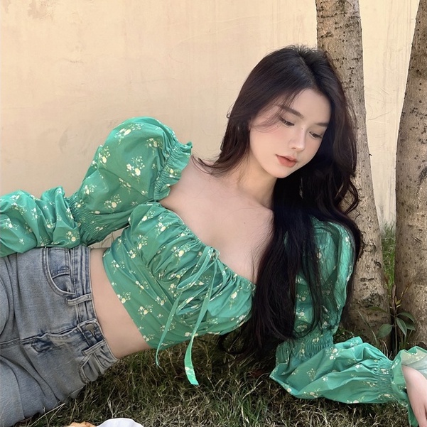 Áo Trễ Vai Tay Phồng Họa Tiết Hoa Thời Trang Cho Nữ | BigBuy360 - bigbuy360.vn