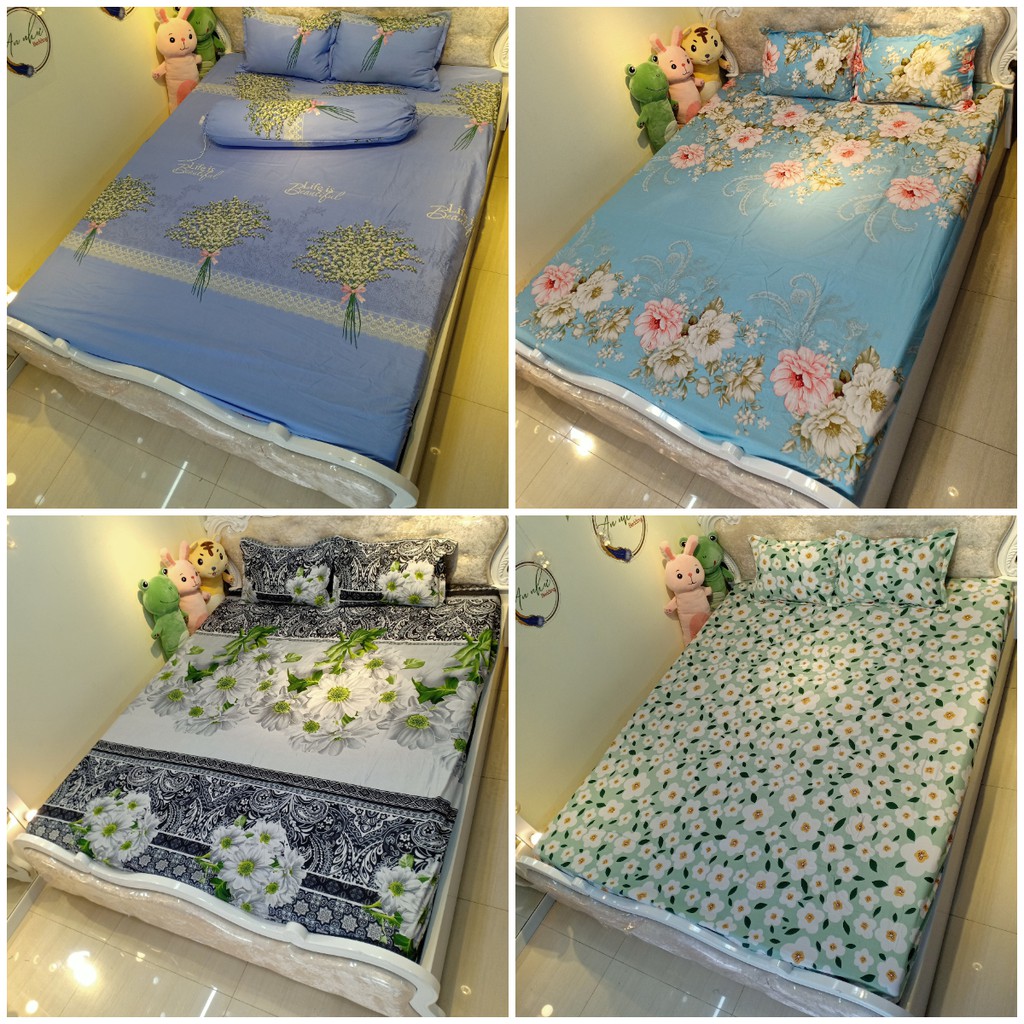 Bộ ga gối 💖m6/m8💖 ga trải giường + 2 vỏ gối nằm hoa lá An Như Bedding | BigBuy360 - bigbuy360.vn